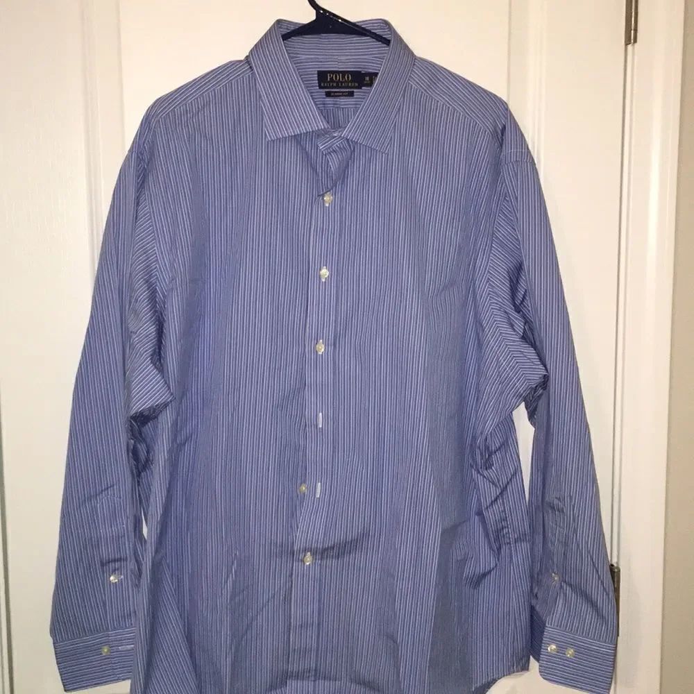 Blue Stripe Polo by Ralph Lauren Dress Business work shirt 18x34/35 & FREE TIE